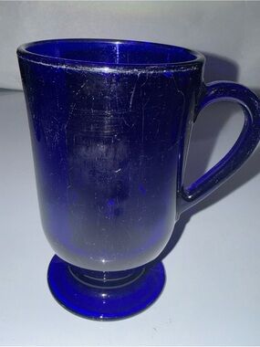 Vintage Libbey Cobalt Blue Glass Pedestal Footed Irish Coffee Mug/Cup Lot Of 1